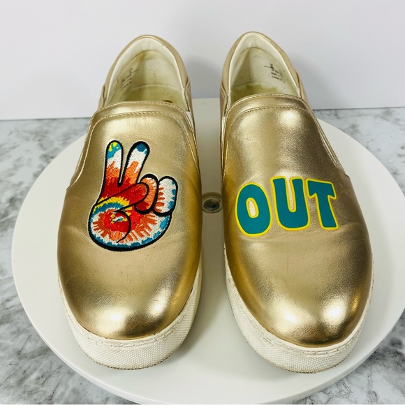 Sam Edelman Circus Sneakers Womens 8M Metallic Gold Peace Out Platform Round Toe - Picture 4 of 8